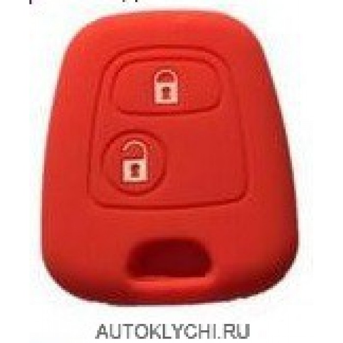 Силиконовый чехол для ключа зажигания Citroen / Peugeot "2 кнопки" красный (Ключи Citroen) (код 2500)