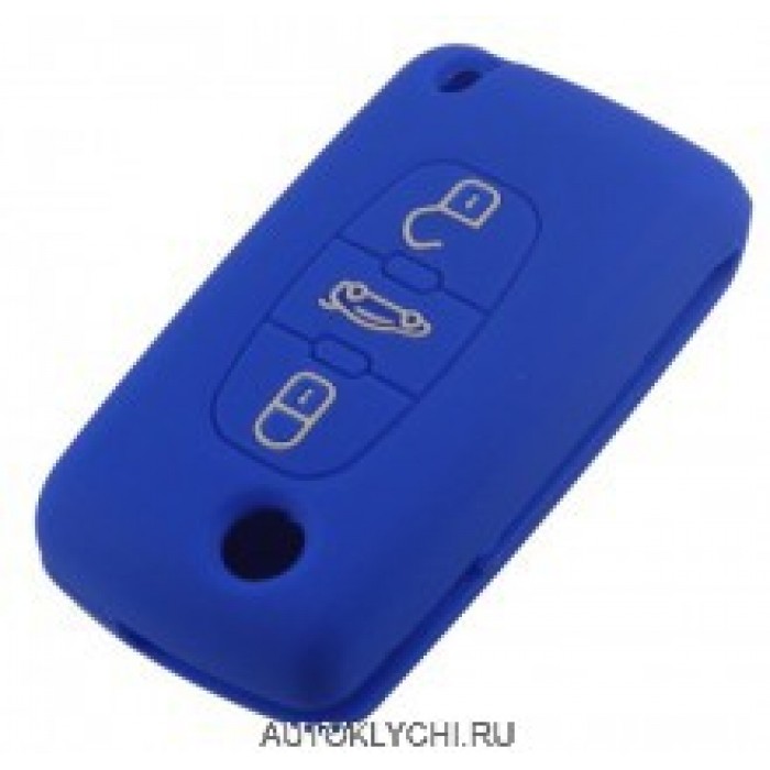 Силиконовый чехол для CITROEN / Peugeot, 3 кнопки под выкидной ключ, синий (Ключи Citroen) (код 2492)