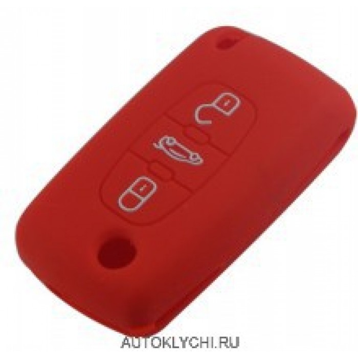 Силиконовый чехол для CITROEN / Peugeot, 3 кнопки под выкидной ключ, красный (Ключи Citroen) (код 2493)