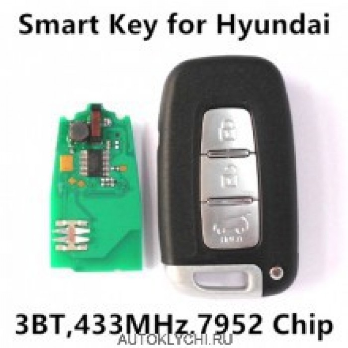 Смарт ключ Hyundai I45 I30 Ix35 Tucson Соната Elantra Veloster Genesis Equus 433 МГц с Чипом 7952 3 кнопки (Ключи Hyundai) (код 2703)