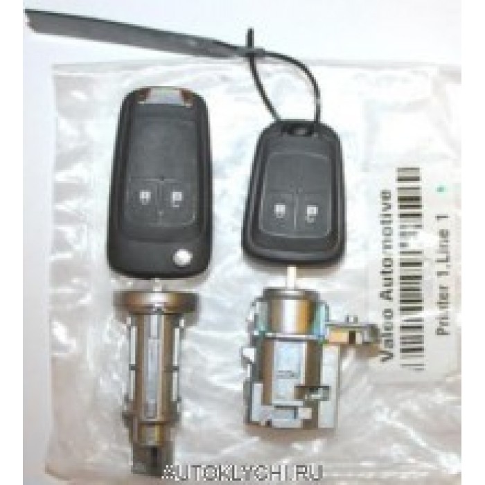 Комплект замков с ключами Opel Astra J, Insignia выкидной 2 кнопки 433Mhz, лезвие HU100T (чип ключ опель Астра J, инсигния) (Ключи Opel) (код 1974)