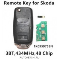 Ключ дистанционный для  Skoda Octavia Superb Yeti Авто Ключ 434 МГц 48 Чип 753N 1K0959753N