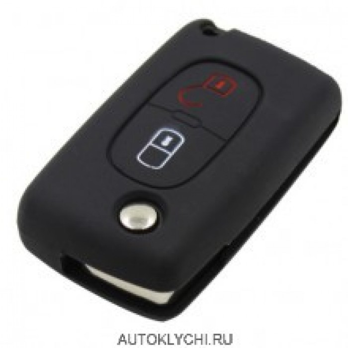 Силиконовый чехол для ключа Citroen / Peugeot 208 207 3008 308 RCZ 508 408 2008 407 307 206 / 2 кнопки черный (Ключи Citroen) (код 2502)