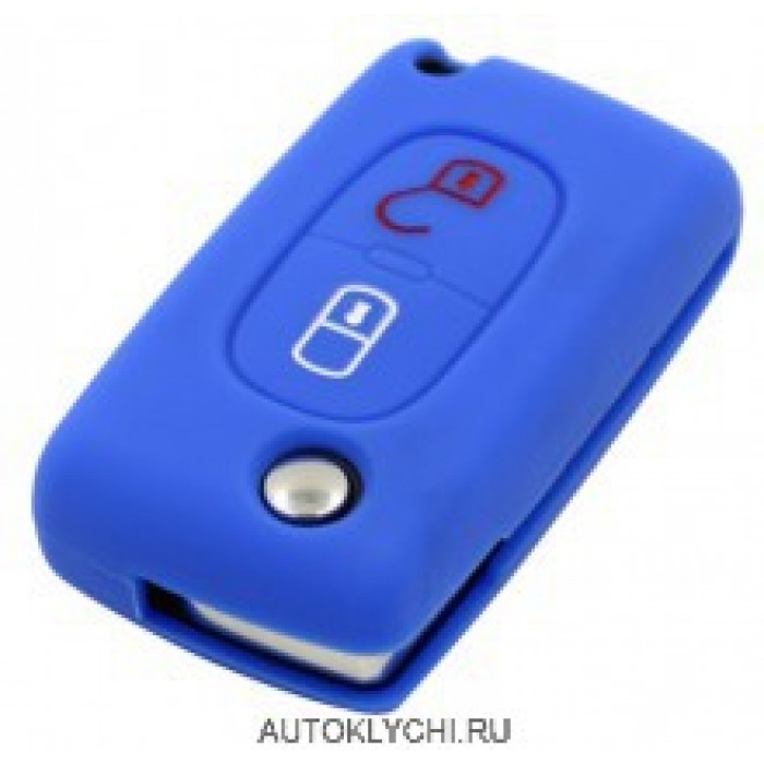 Силиконовый чехол для ключа Citroen / Peugeot 208 207 3008 308 RCZ 508 408 2008 407 307 206 / 2 кнопки синий (Ключи Citroen) (код 2503)