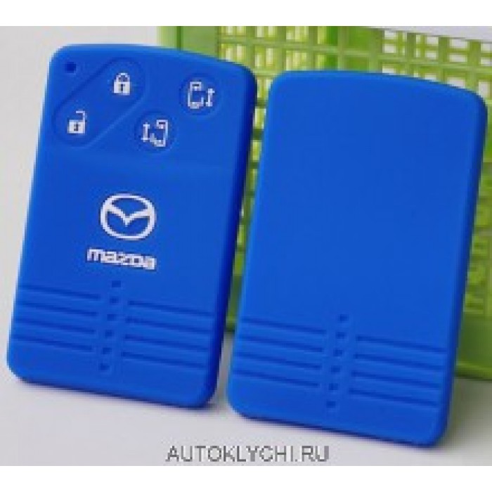 Силиконовый чехол синий для Mazda 5 6 8 M8 CX-7 CX-9 смарт-карты 4 кнопки (Ключи Mazda) (код 2577)